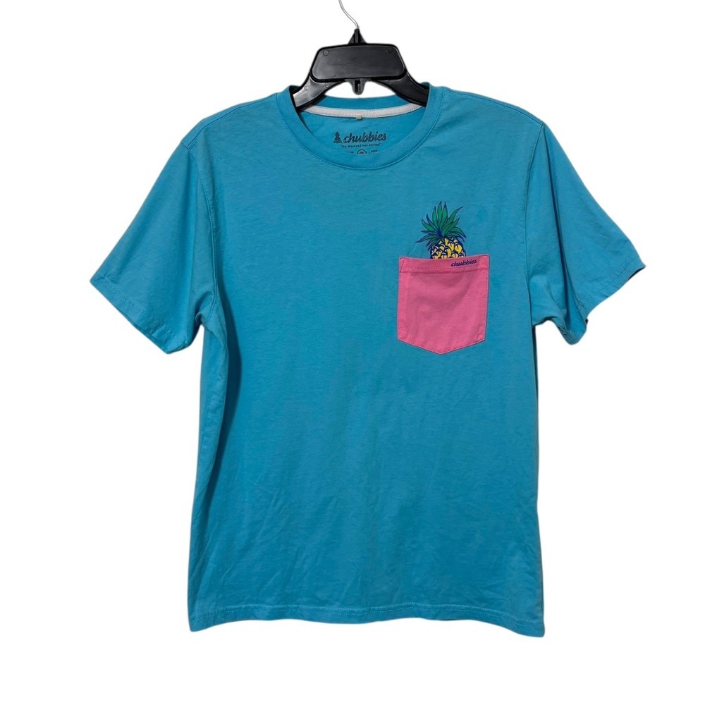 Chubbies Men’s Small Turquoise Pineapple Pocket Tee Shirt Preppy Travel Summer